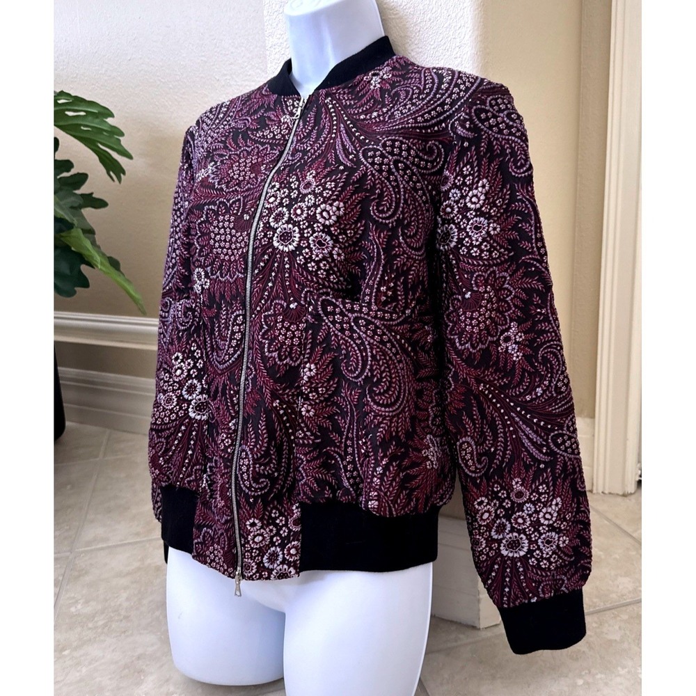 Suno New York Womens Paisley Jacquard Bomber Jacket Burgundy Purple Size 4